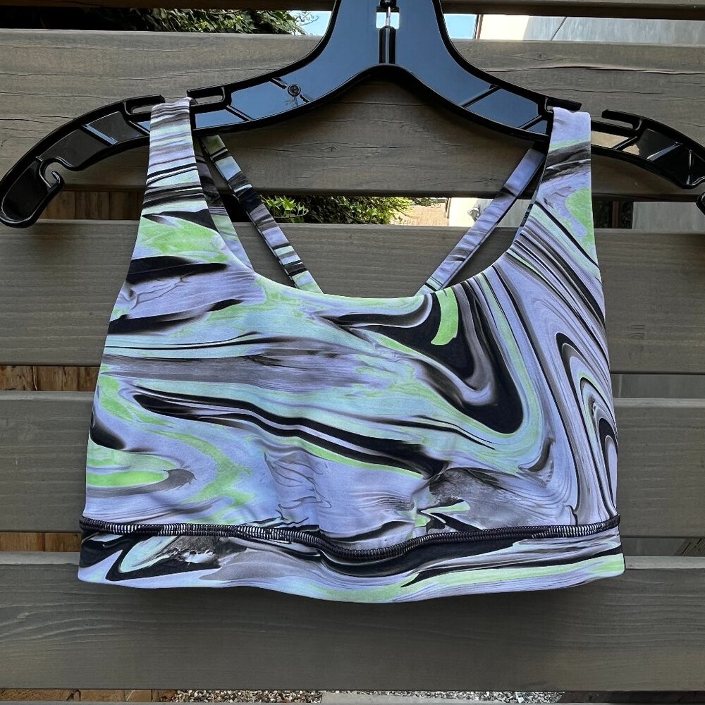 LULULEMON Energy Sports Bra, Green, Gray & Black Swirl, Size 8 Med EUC